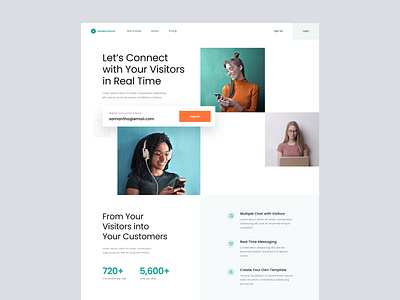 #Exploration - Landing Page for Messaging Platform card chat clean customer design desktop homepage landing page message relationship software ui visitors web website whitespace