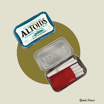 The secret box altoids bluebox cigarette cigarettebox digitalart greencircle illustration procreate red wintergreen zippo