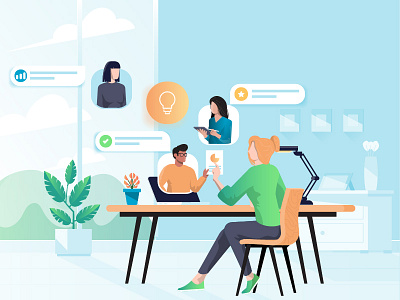 Work Remotely business creative illustration landing man online page people woman