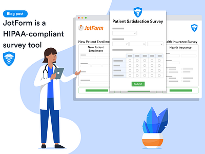 HIPAA-compliant survey tool adobe banner design blog post doctor flat illustration hipaa illustration illustrator jotform joystick survey