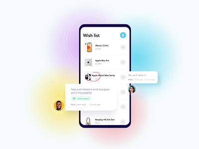 Wish list app bug chat clean interface list minimal mobile mobile app muzli product ui