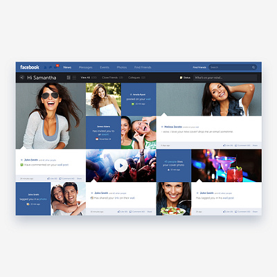 Facebook Concept / Home blue facebook grid social socialmedia ui uiux web design webdesign