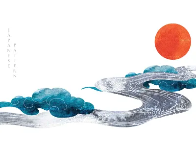 Chinese cloud decorations with blue watercolor texture abstract background banner chinese cloud design illustration japanese moon pattern red river vector wallpaper water