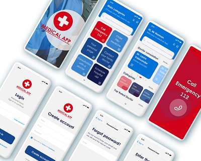 Medical App app app design app designers application appui appuidesign blue branding covid app design figma flat hospital app illustration medecine medical app minimal red ui web