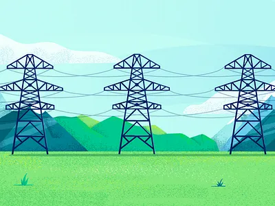 Pylons clouds electricity fields illustration landscape mountain procreate pylons sky texture