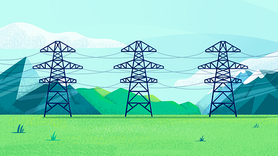 Pylons clouds electricity fields illustration landscape mountain procreate pylons sky texture