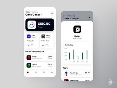 Subscription Management App achievement app design categories clean creative graphics interface management management tool minimal mobile app mvp plan rate ronas it settings smart subscription ui ux