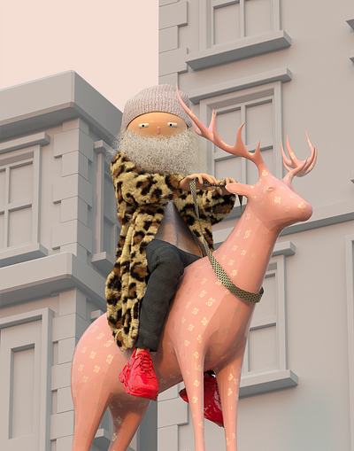 Santa on elk 3d art c4d character design marvelous designer