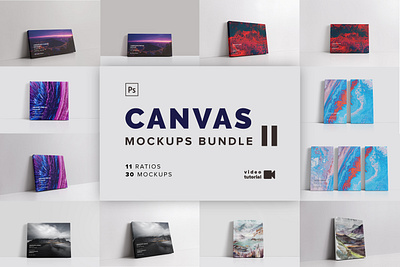 Canvas Mockups Bundle 2 branding bundle canvas bundle canvas print canvas wall art illustration landscape canvas mockup photoshop mockup portrait canvas thin canvas mockup