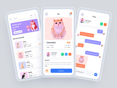 Pet Adoption App 3d illustration animal care cart page cat chat app mobile pet adoption pet app pet care petshop ui uiux design ux visual design