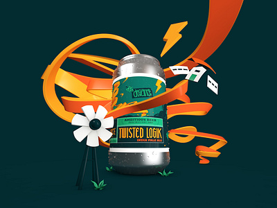 Twisted Logik 3d beer beer can bolt brewery brewery branding c4d can hops illustration ipa kansas storm tornado windmill