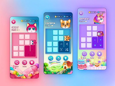 Kitty One Line - Other Themes android birthday candy fill game game ui illustraion kitty mobile one line puppy puzzle puzzle game rainbow relax theme thems unicon