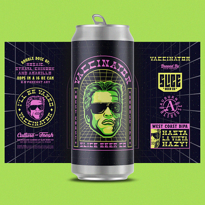 Hasta La Vista, Hazy badge beer branding craft beer illustration packaging terminator vaccine west coast