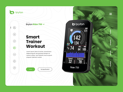 Bryton landing page - Rider GPS Cycling Computer bicycles bike clean cycling design garmin green interactive vision intervi landingpage minimalistic ride side menu sports training ui ux web design website workout xiaomi