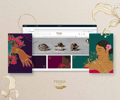 Illustrations for Penna Jewels antique branding colorful design illustration illustrator jewellery jewellery online jewellerydesign typography