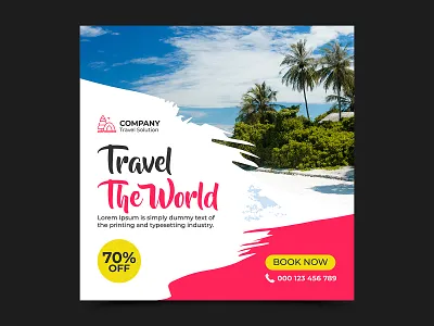 Travel and vacation square social media banner ad ad banner agent banner brush stroke destination holiday nature post social media social media post square template tourism travel travel social media travelling travelling social media vacation visit