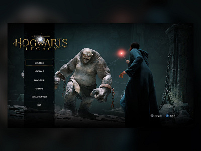 Hogwarts Legacy UI Design dark dark ui game game art game ui games gaming harry potter hogwarts menu ps5 start screen ui ux ui design uidesign user interface userinterface ux video game videogame