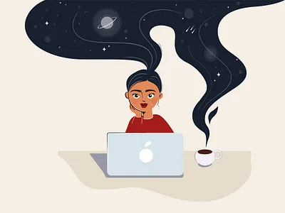 Dreamer dailyui design dream dreams dribbble girl hello dribbble illustration inspiration inspire laptop people ui uidesign vector vector illustration vectorart woman working process working progress