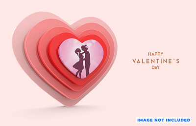 Happy valentine's day heart in 3d rendering mockup illustration