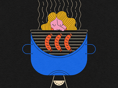 Cookout cookout hot dogs illustration line art sausage texture wavy hair woman