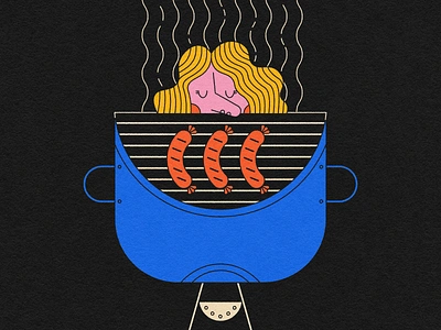 Cookout cookout hot dogs illustration line art sausage texture wavy hair woman