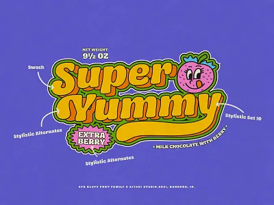 Blufy Open Type Fetures 60s 70s aiyari baloon display font font design font family funk groovy open type retro sans type typedesign typeface typography vintage