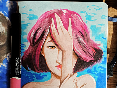 Pink draw illustration portrait pink