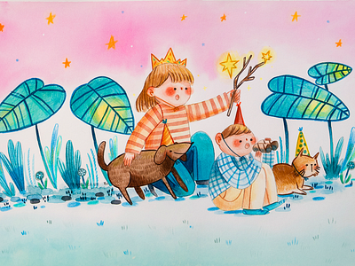 To the magic adventure children illustration colored pencils illustration watercolors