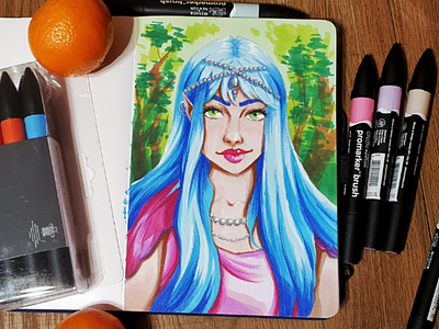 Elf princess illustration portrait drawing