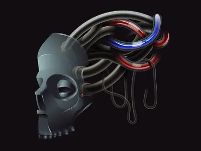 Wired 💀 cyberpunk cyborg illustration illustrator sci fi scifi simple skull wires