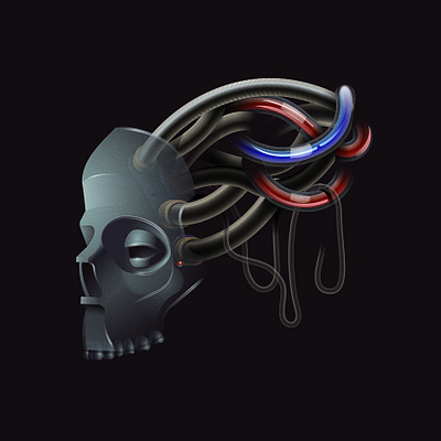 Wired 💀 cyberpunk cyborg illustration illustrator sci fi scifi simple skull wires