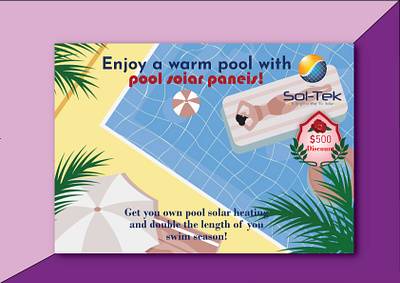 Warm Pools and Low Utility Bills Mailer Postcard banner book design branding design id card illustration logodesign product design typography web design