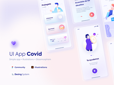 UI App Covid Glass Concept 👩‍⚕️ animation app branding design downland flat free glass glassmorphism glassy illustration illustrator ui ui ux design ux