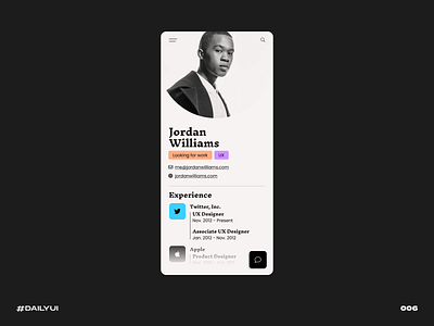 User Profile black challenge dailyui job resume