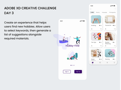 Adobe XD creative challenge - Hobby Randomizer adobexd creative design mobile app ui