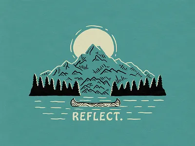 Reflect badge canoe illustration mountain outdoor sun trees