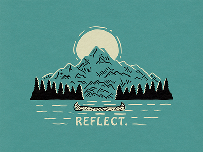 Reflect badge canoe illustration mountain outdoor sun trees