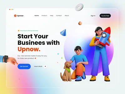 Upnow Landing Page UX-UI Design 3d art best shot business designer gradient homepage illustration interface landing page design landingpage madhu mia start up trending trendy ui design ui ux ux website