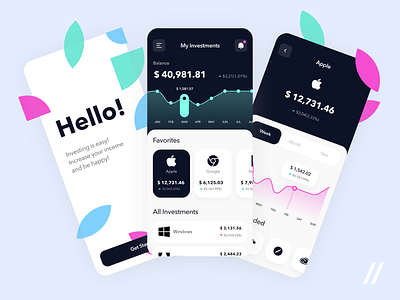 Investments App app design finance fintech fintech app invest investing investment app investments mobile mvp online purrweb react native shares startup stocks ui ux