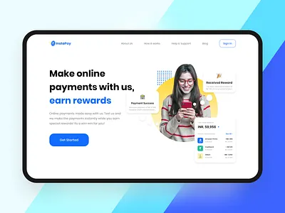 InstaPay - Pay Bills, Earn Rewards bank cards dailyui dailyuichallenge emojis hero section instant payment landing page minimal online payment patterns pay payment rewards shapes ui ui design uidesign uiux website design