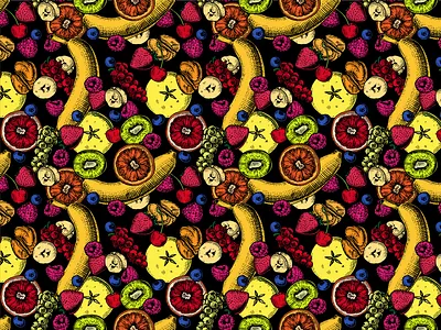 Seamless fruit pattern - Fruity go Lucky branding fruit hand drawn illustration pattern retro seamless vector