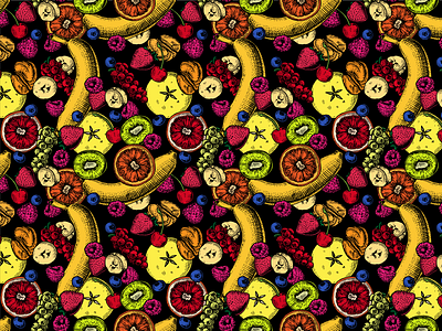 Seamless fruit pattern - Fruity go Lucky branding fruit hand drawn illustration pattern retro seamless vector