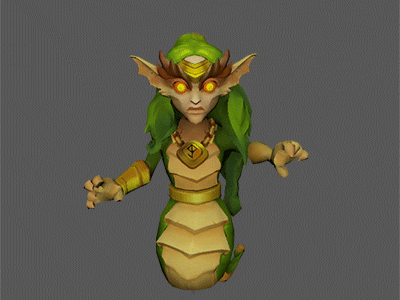 Siren call 3d animation character cute design game green legend of solgard low maya poly siren