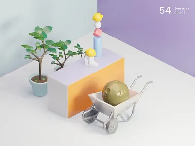Moon | Everyday object 3d colors composition illustration lemon moon plants still life