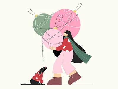 Christmas Decoration 2d art 2d illustration character characterdesign christmas christmas decoration christmas design cute animals cute art cute character cute dog cute girl cute illustration cute puppy flat colors flat design flat illustration