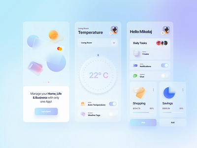 Smart Home Glassmorphism App app best design challenge daily ui glass glassmorphism gradient smart home smarthome ui ui ux ui design user interface