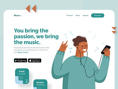 Music Landing Page Hero Section dailyui hero section illustration inspiration landing page landing page concept landing page design landing page ui minimal music app music player trends typography ui ui design ux vector web design website concept website design