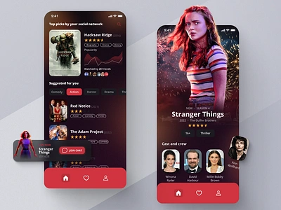 Movie Mobile Design action android app application cinema design figma graphic design ios mobile movie shot stranger stranger things things thriller ui uiux ux web