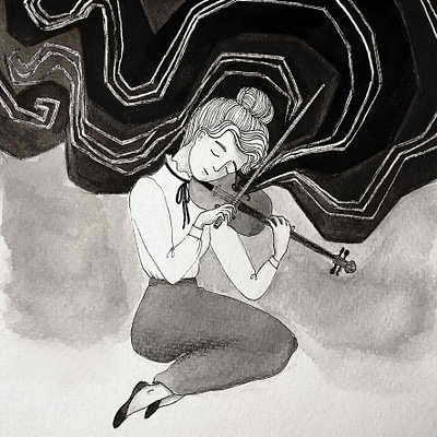 Music bw concept illustration ink inktober monochrome painting paper pen traditional art