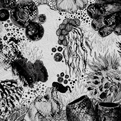 Ocean abstract bw illustration ink inktober monochrome monotype painting paper pencil drawing traditional art